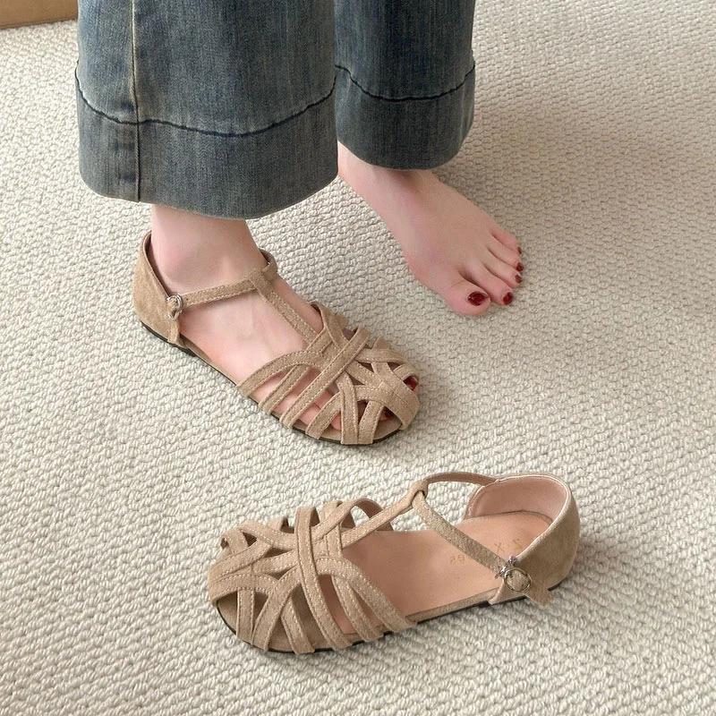 Fashion Casual Summer Shoes Green Flats Gladiator Sandals Ladies 2025 Suede Leather Women's Sandal Brand Designer Comfortable Flip Flops