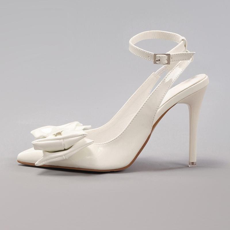 

Fashion Classic Bowknot Party Women Pumps Pointed Toe Sexy Slingback Ankle Strap PU Leather Luxury Designer Ladies High Heels Shoes 36