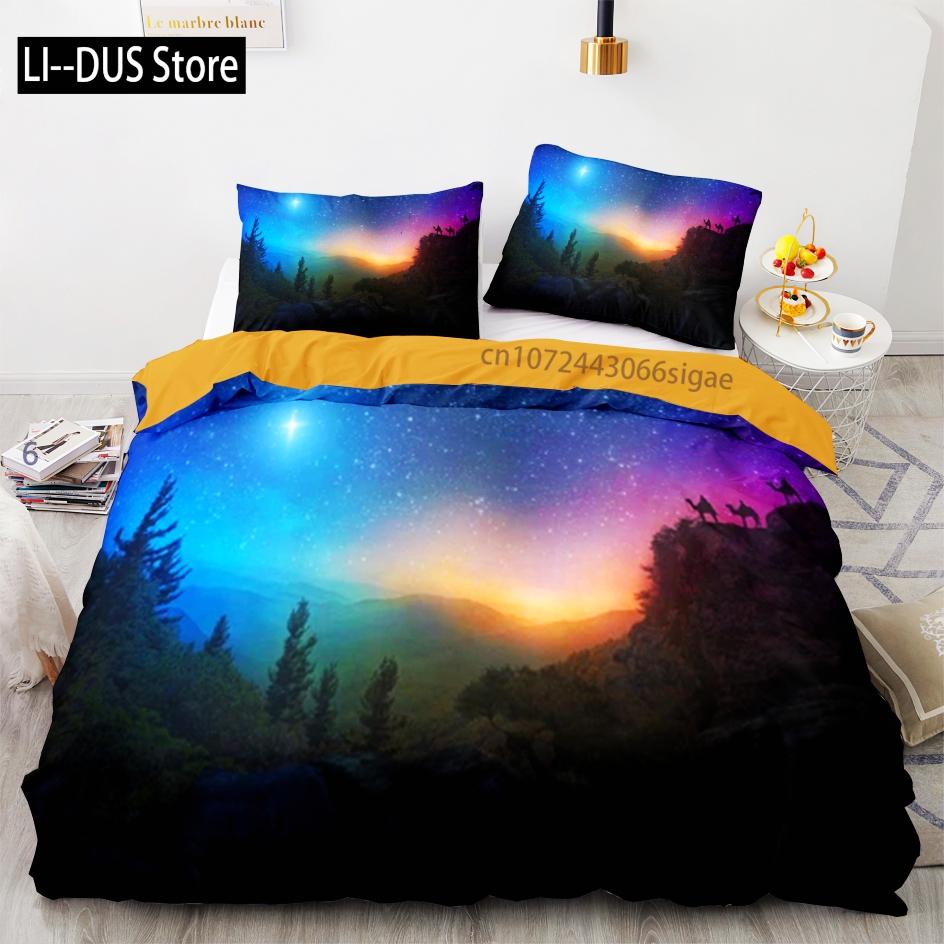 New Space Galaxy Aurora Sunset Glow Bedding Set Single Twin Full Queen King Size Sky Stars Cloud Bed Set Aldult Kid Duvetcover 5
