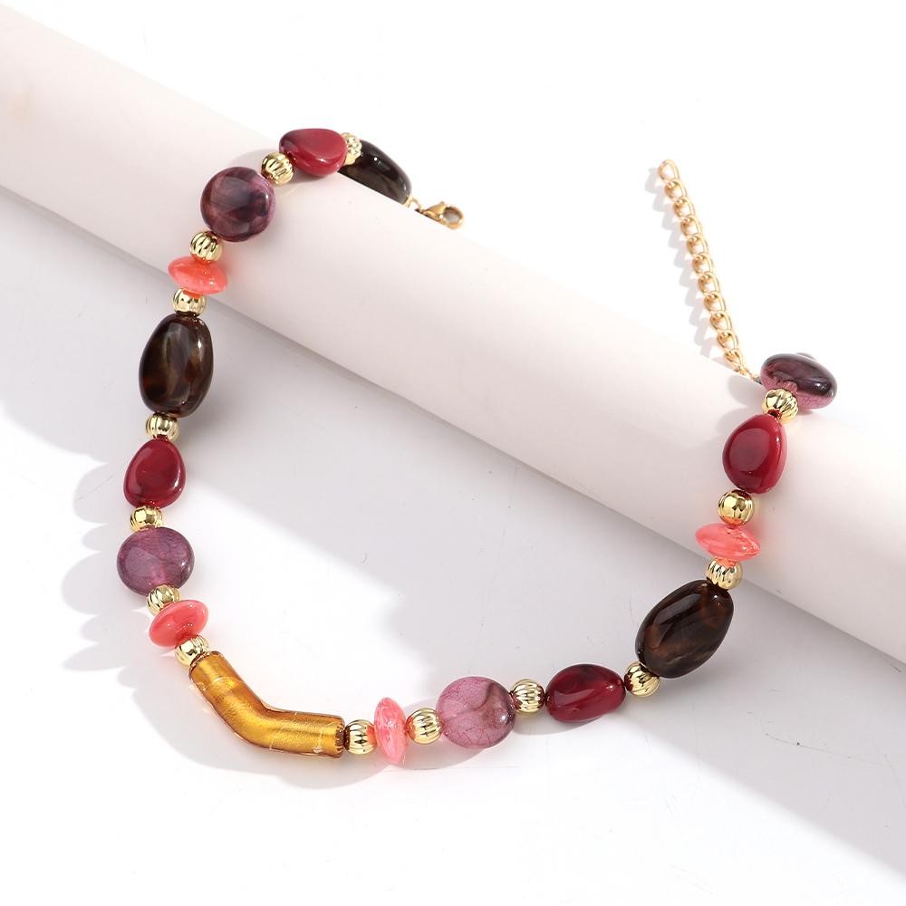 Retro Colorful Resin Geometric Beads Choker Necklace for Women Trendy Handmade Irregular Acrylic Clavicle Chain Popular Jewelry
