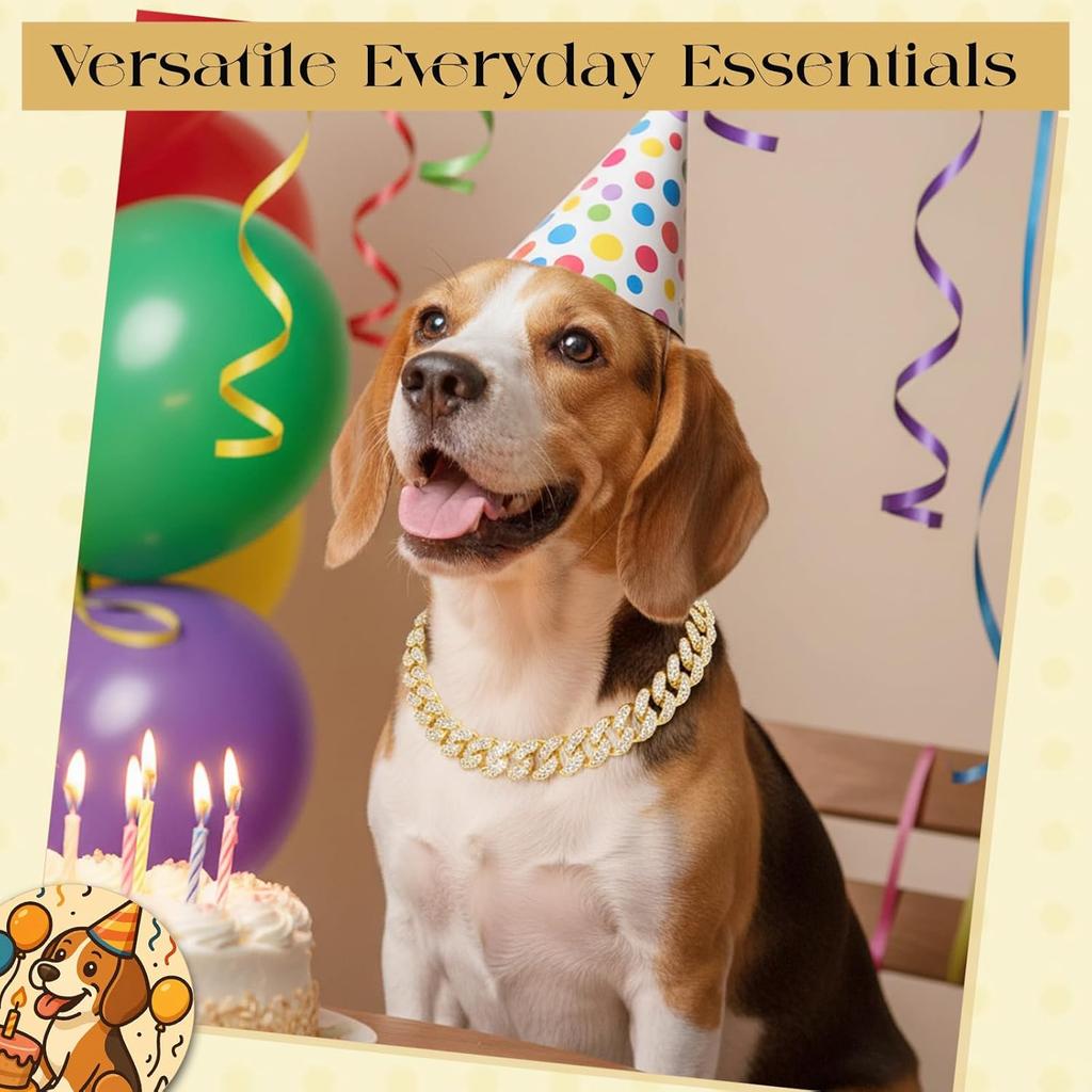 Tallew Dog Chain Diamond Collar Gold 16 Mm Wide Walking Metal Chain Necklace with Secure Buckle Pet Cuban Style Collar Jewelry Accessories for Small