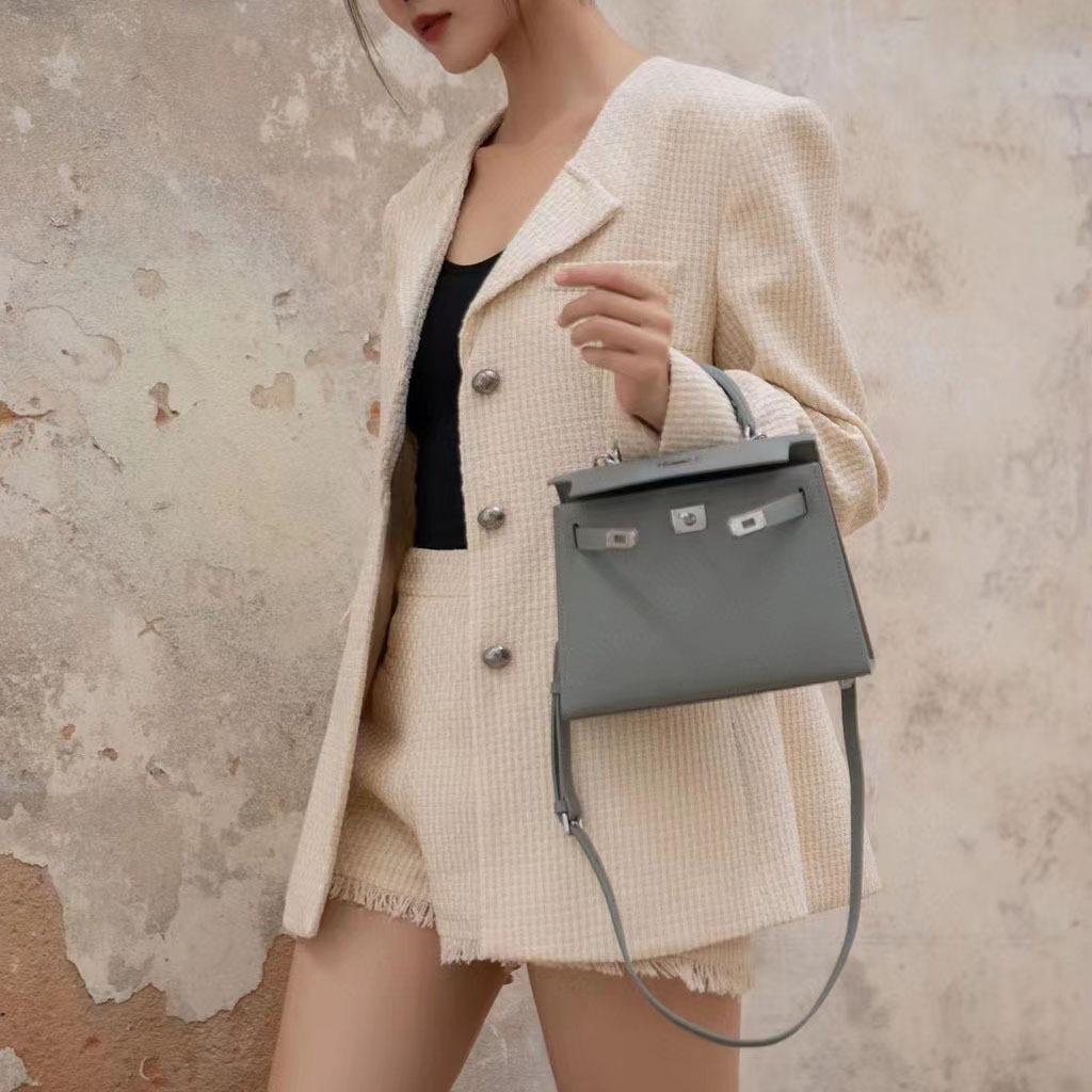 Damentasche aus echtem Leder, Handtasche aus Rindsleder mit Ep-Palmen-Print, einfache und modische Qualität, vielseitige Umhängetasche mit silberner Schnalle