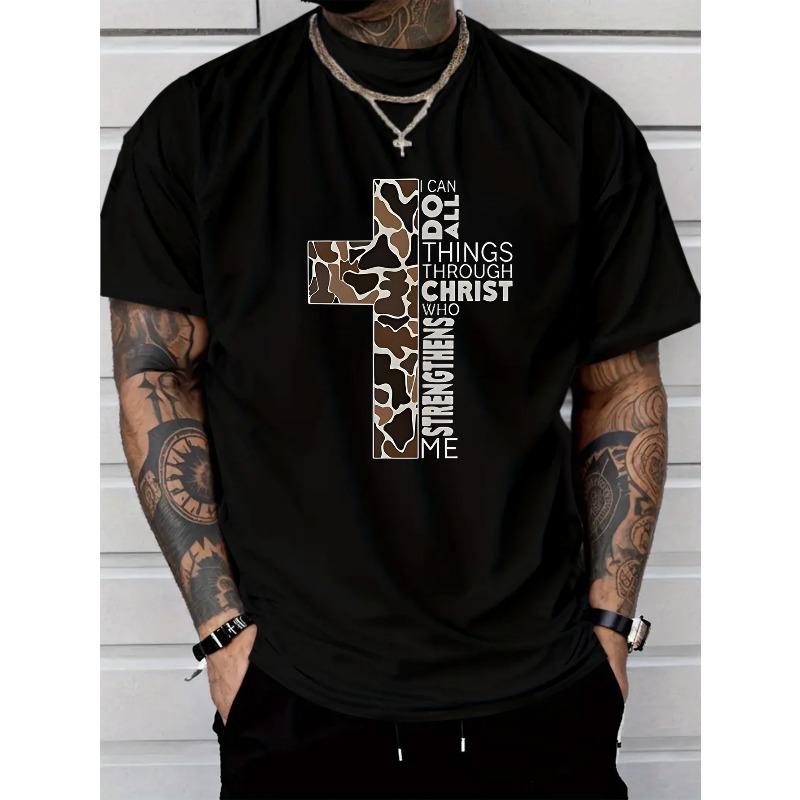 

European Size Christmas Men S Casual Fashion T-Shirt Featuring a Fresh Design with Letters And Slogans, Made of cotton,Regular Fit with a Round Neck 4XL чорний