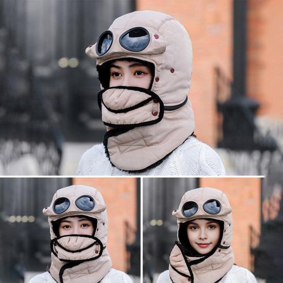 Lei Feng Hat Winter Thermal Hat with Goggles 3-in-1 Trapper Aviator Hat Face Guard Earmuffs Winter Snowmobiling Hiking Cold Weather Headgear
