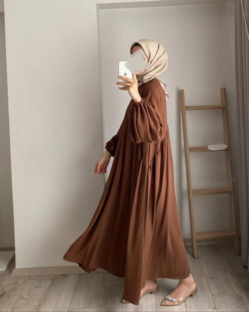 Elegant Solid Color Loose Pullover Dress for Muslim Women - Spring & Autumn Collection