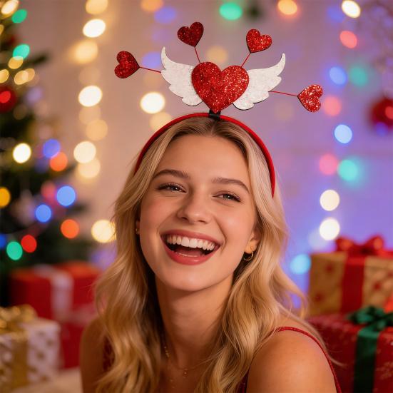 Opaska na Walentynki dla Kobiet Brokatowe Serce Miłości Dodatek do Włosów na Walentynki Ślub Urodziny Artykuły na Imprezę