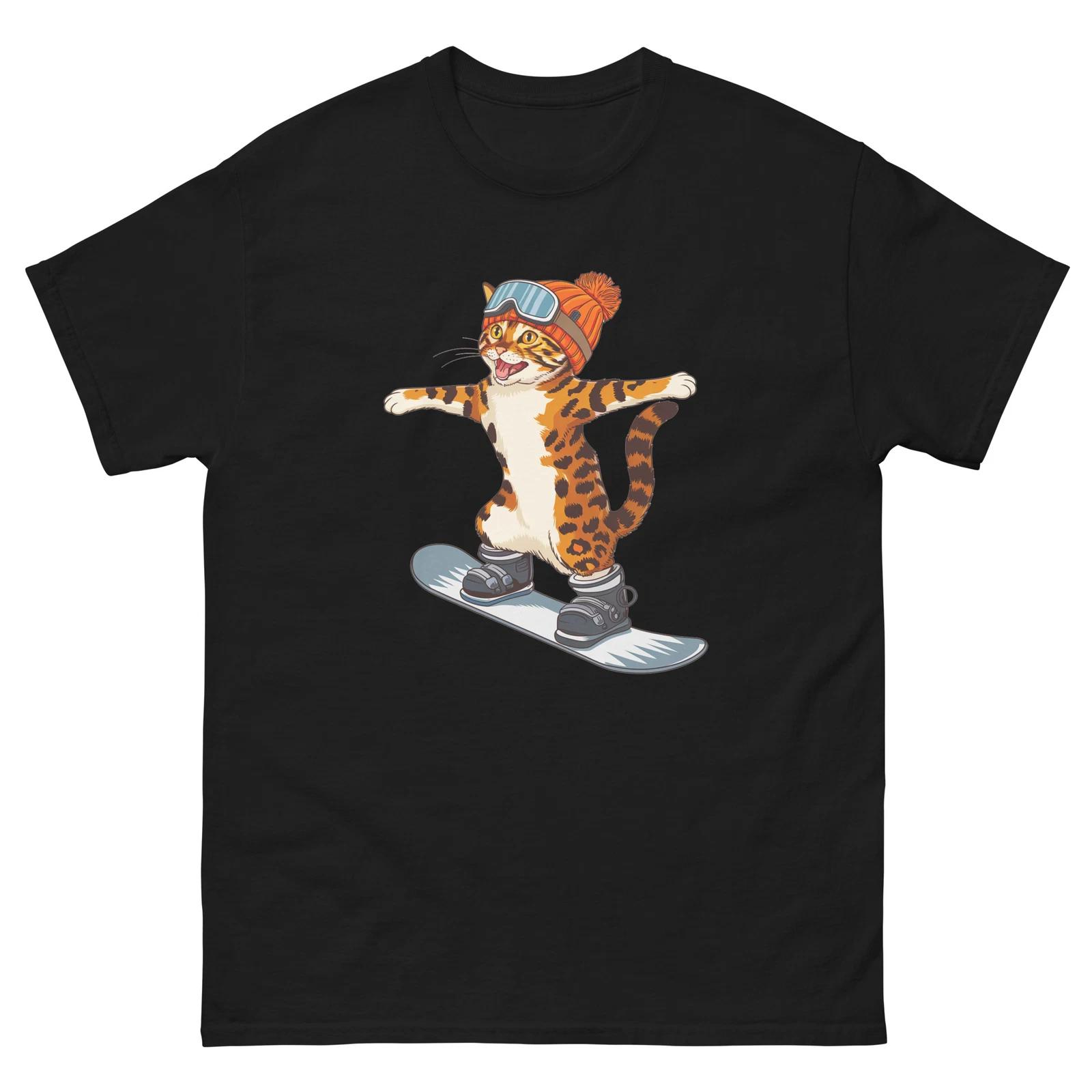 Bengal Cat Snowboarding Fun Snowboarder T-Shirt S