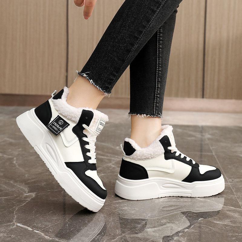 K winter new velvet thick-soled color matching students increase height winter warm high-top cotton shoes