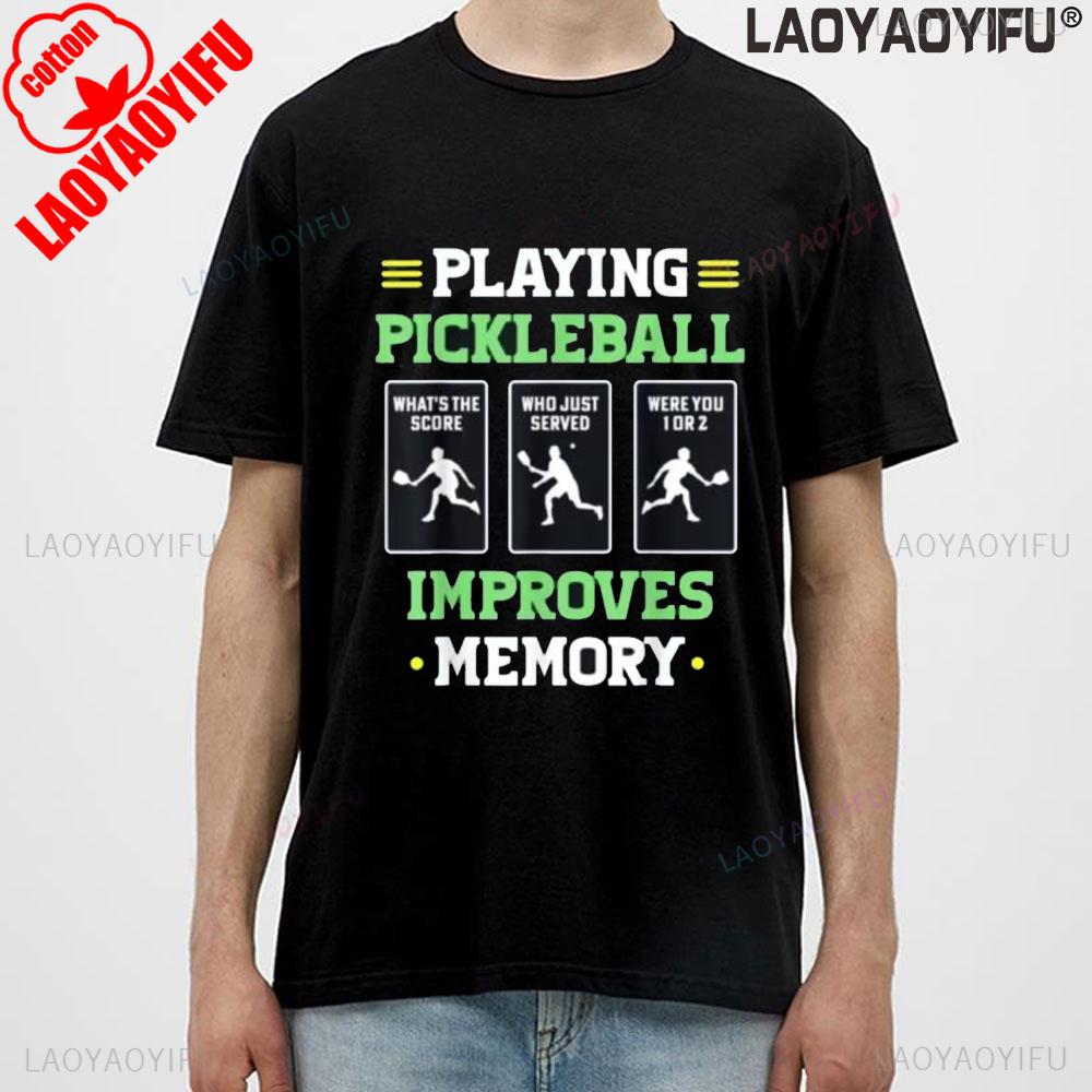Funny Dink Player Graphic Playing Pickleball Improves Memory Printed TShirt Cotton Casual Fashion Loose Harajuku Man Tshirt