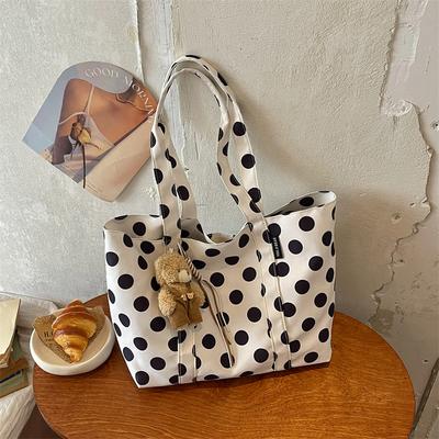 Vintage Polka Dot Shoulder Bag Color Contrast Tote Bag