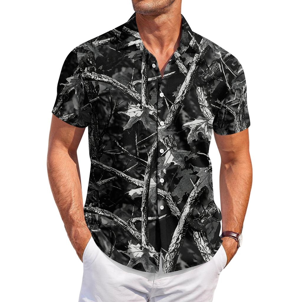 Men's Casual Short Sleeve Shirt Button Down Lightweight Breathable Fabric Camouflage Print Summer Beach Shirt