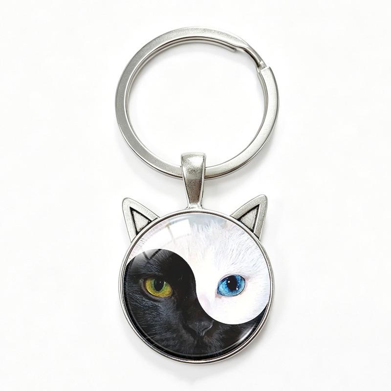 Yin Yang Double Cat Ear Gem Keychain - Trendy Unisex Alloy Accessory