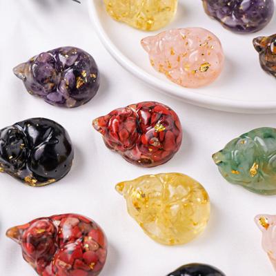 Natural Stone Sleeping Cat Figurine Positive Healing Energy Colorful Hand-carved Faux Crystal Kitten Animal Statue Desktop