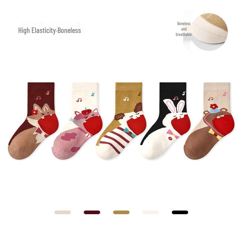 2025 Autumn/Winter Kids' Color Block Dog Socks - Cotton, Odor-Resistant, Versatile Sports Socks for Boys