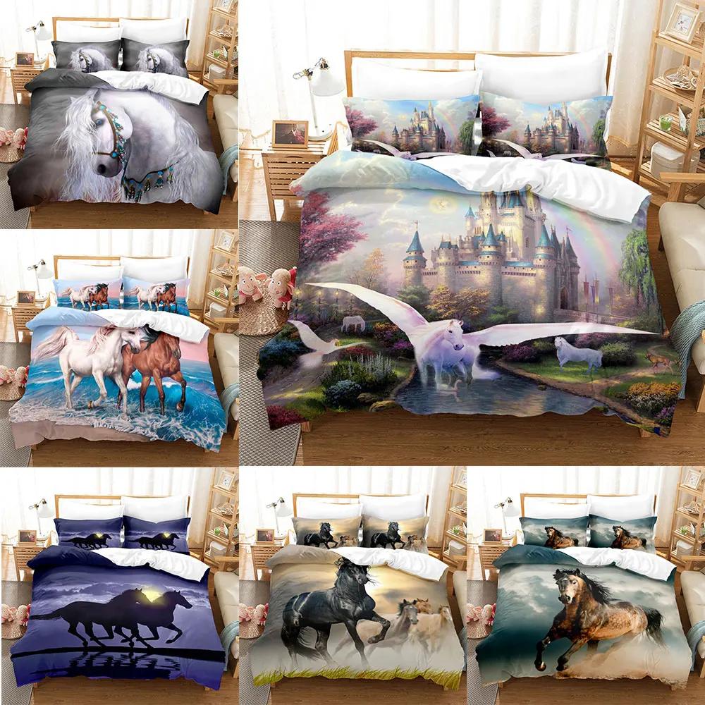 Animal Horse Bedding Sets Quilt Bed Cover Comforter Duvet Cover Pillow Case 2-3 Pieces Sets Kids Adult Bedroom Decoration