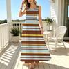 Women's Sleeveless Striped A-line Flowy Maxi Dress,Lightweight Elegant for Beach Vacation & Daily Casual