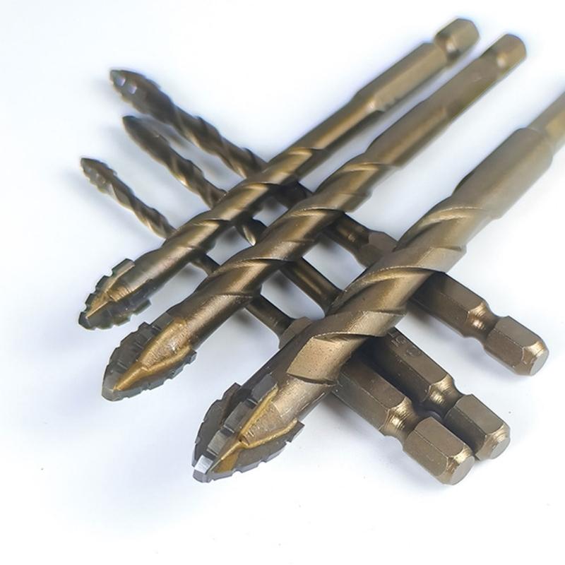 Serrated Tile Drill Bit Four-Edged Hexagonal Shank Drill Bit Drilling Tool for Glass Ceramic Concrete Brick