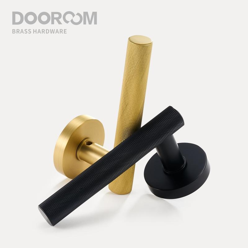 Dooroom Brass Knurled Door Lock Set Modern Gold Black Interior Bedroom Bathroom Double Wood Door Lever Set Dummy Handle Knob