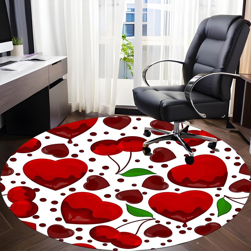 1 Stück Kirschen Herzen Büro Runder Teppich, Rutschfest, Weich und Langlebig, Büroteppich für Innendekoration, Perfekt für Büro, Dekoration yy260204035