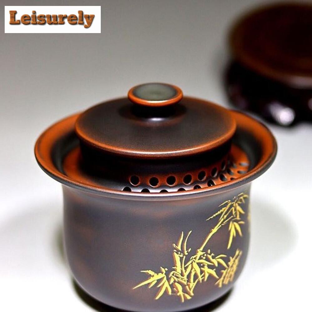 180ml Qinzhou Nixing Pottery Handheld Cover Bowl Masters Handmade Bamboo Gaiwan Portable Chinese Tea Maker Pot Kung Fu Teaset