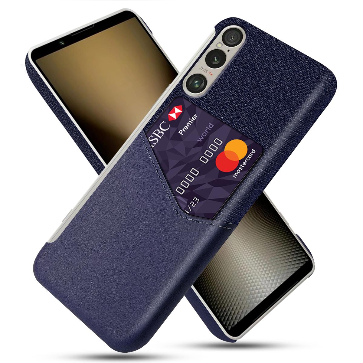

For Sony Xperia 1 VI Case Card Slot PC Phone Cover Cloth Texture Blue