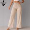 Women's Fashion Casual Solid Color Print High Waist Trousers Pants & Capris