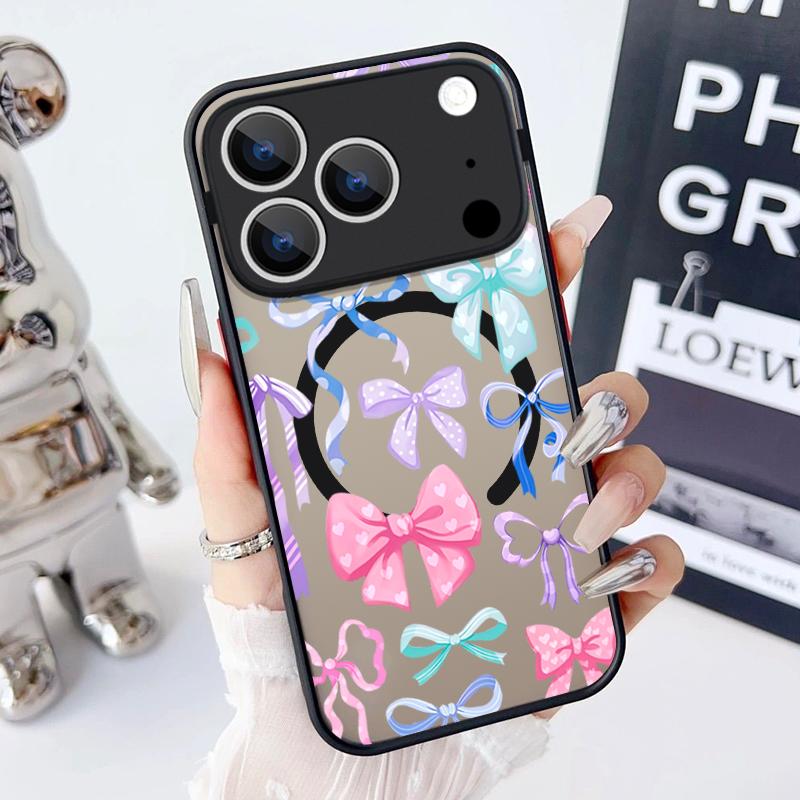 Colorful Bowknots Pattern Case For iPhone 17 Pro Max Magnetic For Magsafe Hybrid TPU+PC Matte Cover For iPhone 16 Pro Max 15 14 13 12 11 16E Air