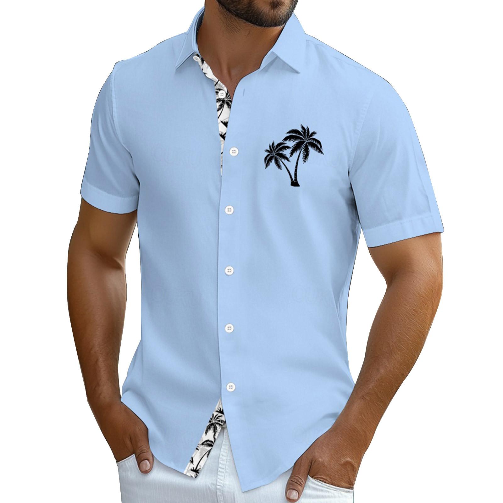 

Мужские винтажные рубашки для боулинга на пуговицах с коротким рукавом, летняя пляжная рубашка L синий