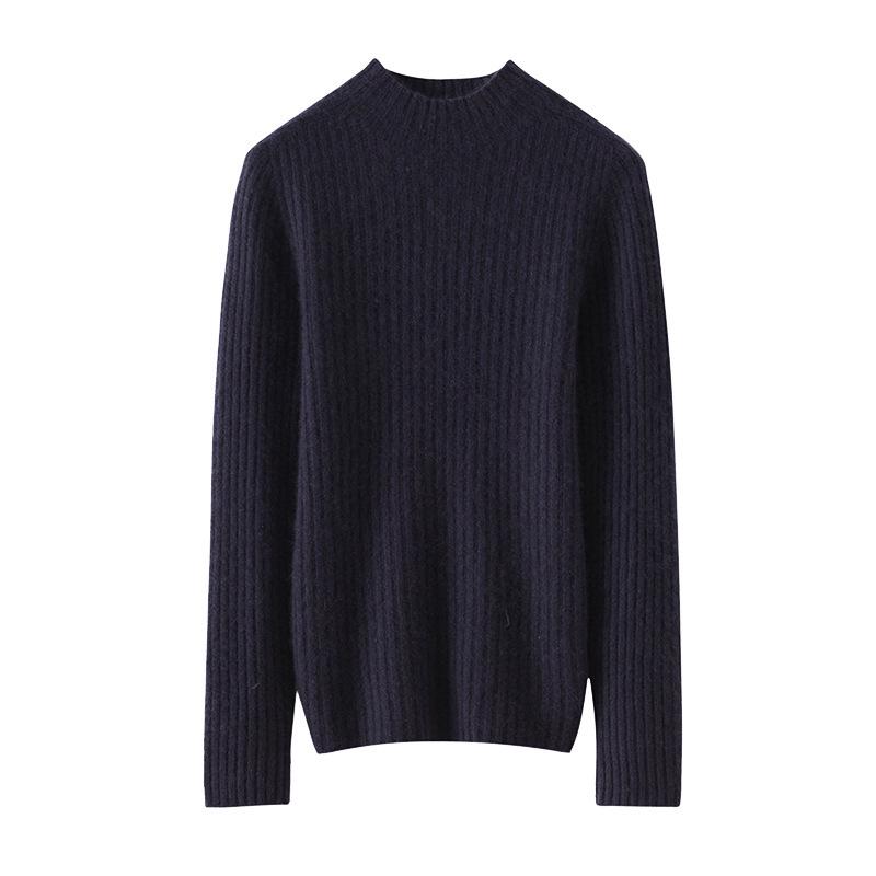 Cashmere Ribbed Slim-Fit Sweater: Warm, Thick Half-High Collar Knitwear for Autumn & Winter