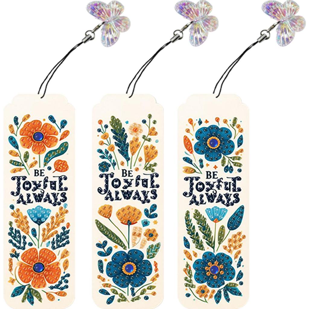 3Pcs Special Shaped Flower Pattern Diamond Bookmark Art Project DIY Diamond Bookmark with Crystal Pendant for Reading Day Gift