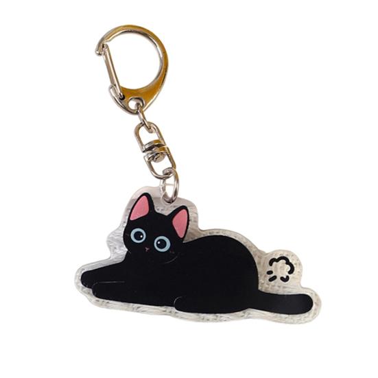 2D Flat Acrylic Cat Charm Keychain Pendant Black Cat Hanging