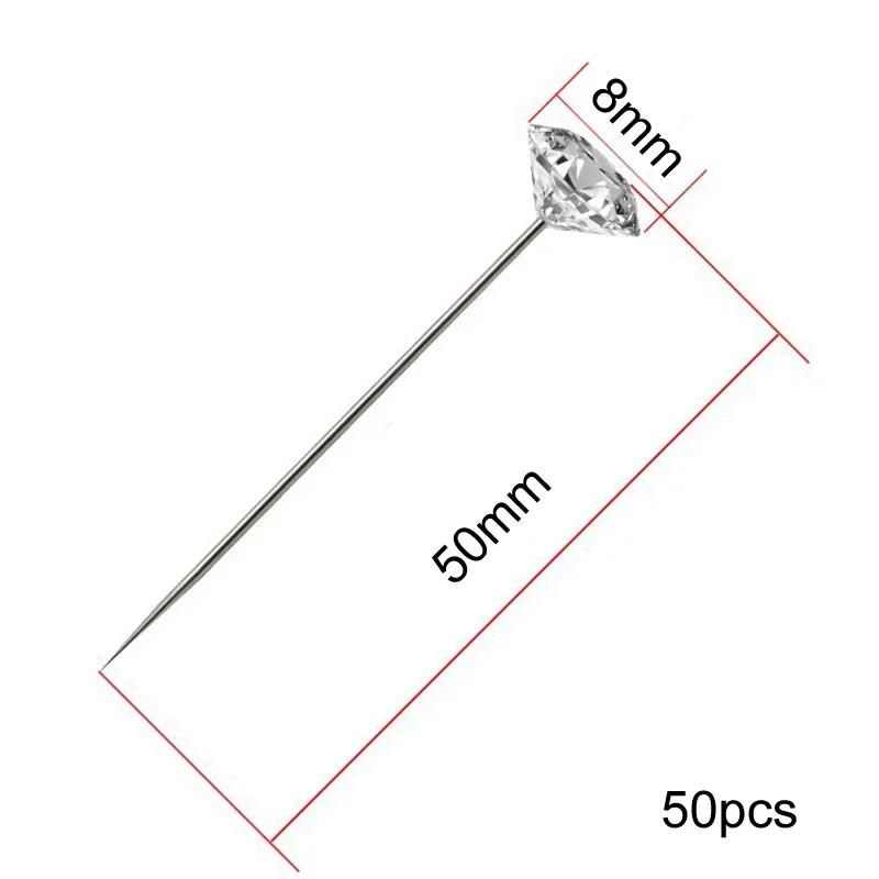 50/100 Stück Diamantkopf Positionierungsnadeln Stich Nähnadeln Gerade Stecknadeln zum Drücken für DIY Basteln Nähwerkzeug Zubehör
