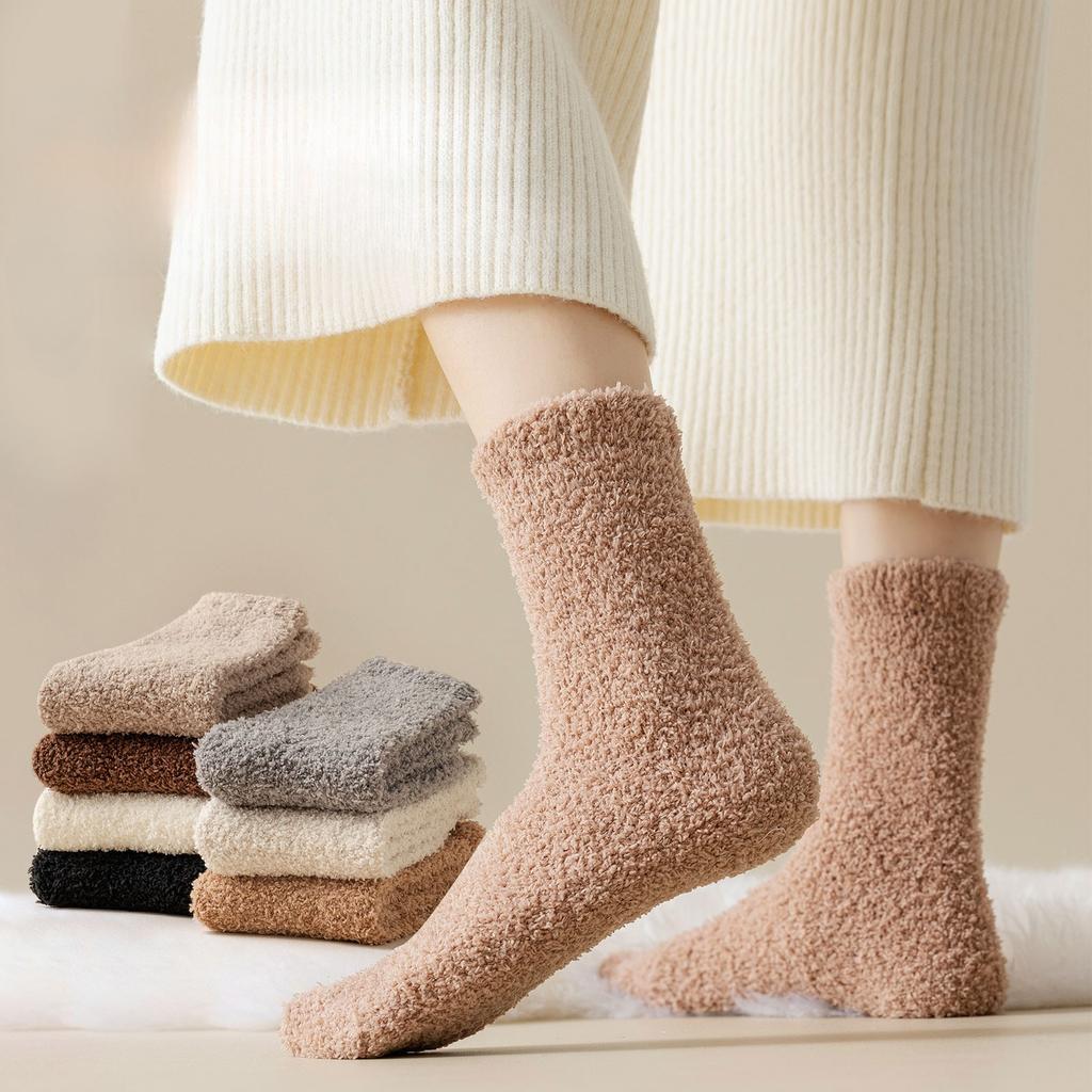 Autumn Winter Mid-Calf Socks Warm Floor Socks Women's Coral Fleece Socks