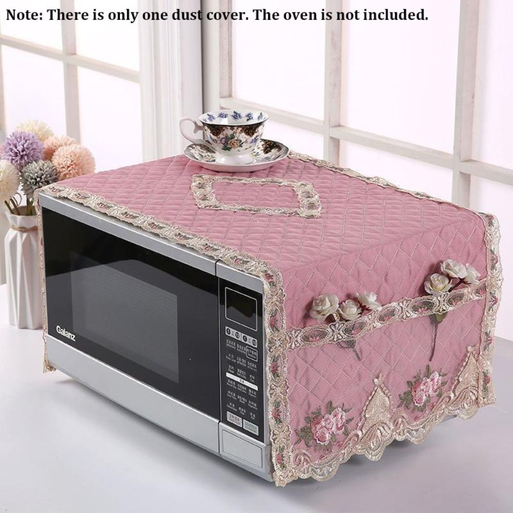 35*100cm Oven Dustproof Cover Lace Trim Quilted Microwave Oven Cover Exquisite Floral Pattern Microwave Cover