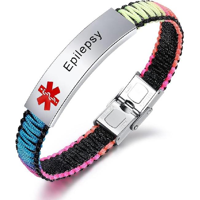Medical Alert Bracelet for Women | T1D T2D Diabetes Epilepsy Medical Alert ID Emergency Bracelet for Girls & Boys | Handmade Nylon Rope Braided