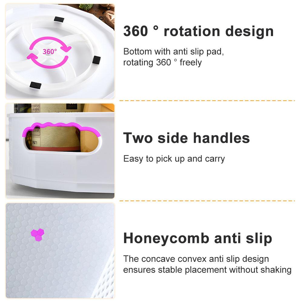 2PCS 360° Rotating Spice Rack,Desktop Cosmetic Organizer for Bedroom,Large Capacity Multifunctional Storage Box for Fruits