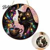 Decorative Craft Board Tag Moon Cat Halloween Window Hanging Decor, Mystical Black Round Sign Door Plaque for Indoor Outdoor Wall Art, Gothic