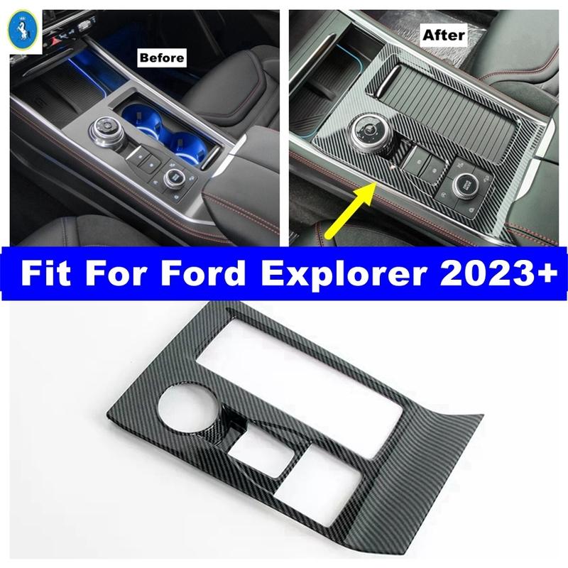 Carbon Fiber Look Auto Central Control Gear Box Shift Panel Button Frame Cover Trim For Ford Explorer  Interior Accessories