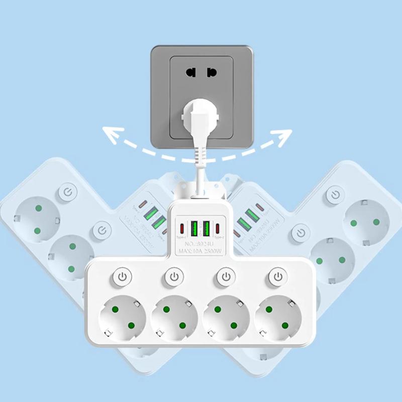 Multipresa UE con Interruttore Generale, 4 Prese AC, Opzionale USB e Type-C – Cavo Corto Flessibile