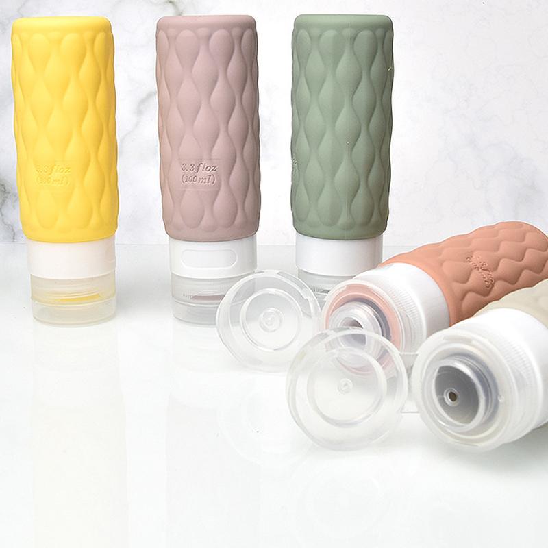 1/4pc 100ml Silicone Refillable Travel Bottles for Toiletries Leak Squeezable for Cosmetic Shampoo Cream Conditioner Lotion Soap