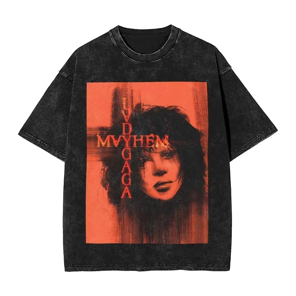 Tricouri Spălate 2026 Lady Gaga Mayhem Hip Hop Retro Vintage High Street Streetwear Tricouri cu Mânecă Scurtă cu Imprimeu Top Bărbați Femei Harajuku