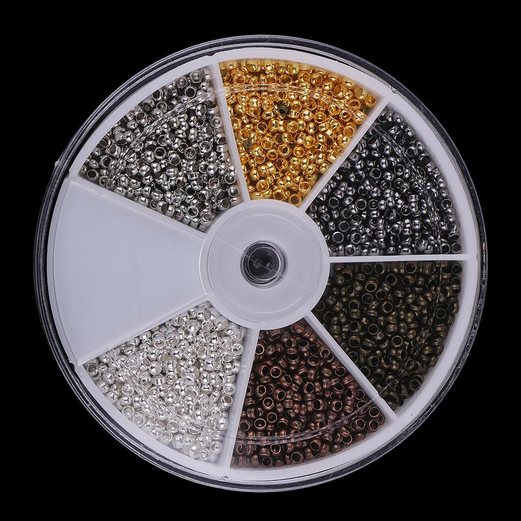 Boxed 1500pcs 6 Colors Large Hole Copper Spacer Loose Beads Jewelry Making Findings Kit 2.5mm