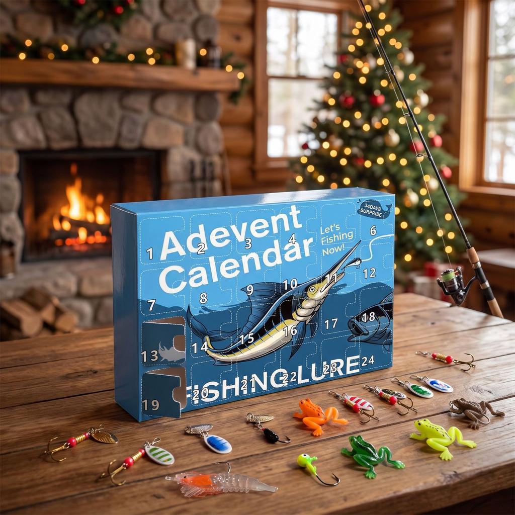 Fishing Themed Christmas Advent Calendar - Holiday Countdown Calendar for Anglers and Fishermen