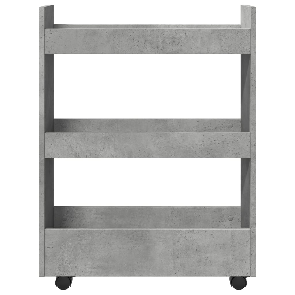 Narrow Storage Trolley 3 Tier Concrete Grey Wood Based Material