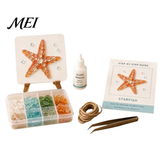Nautical Beach Theme Craft DIY Sea Glass Art Mosaic Kit, Ocean Animal Themed Set for Adults Environmental Friendly Materials Beginner, Handmade