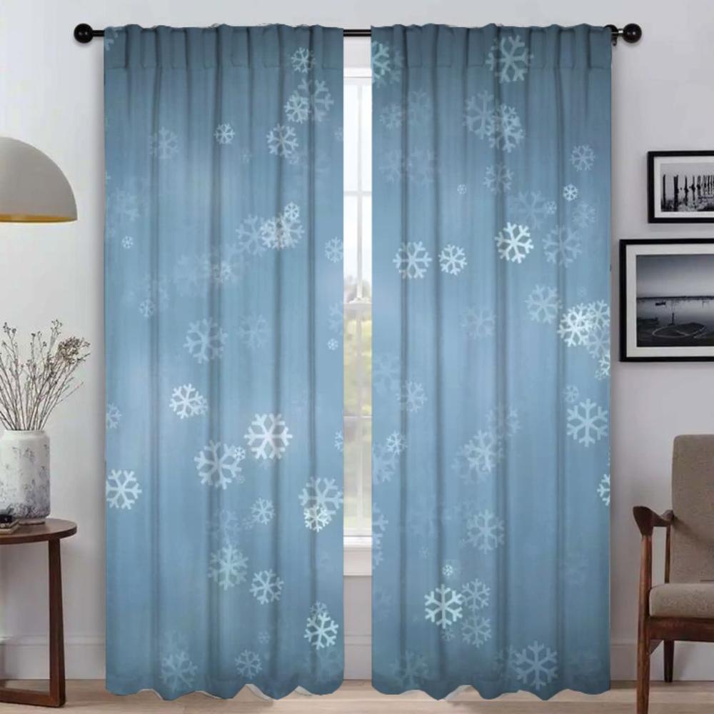 Blackout Curtains 2 Pieces Snowflake Window Curtain for Room 2 Panel Halloween Decoration Shades Tulle for Bedroom Partition