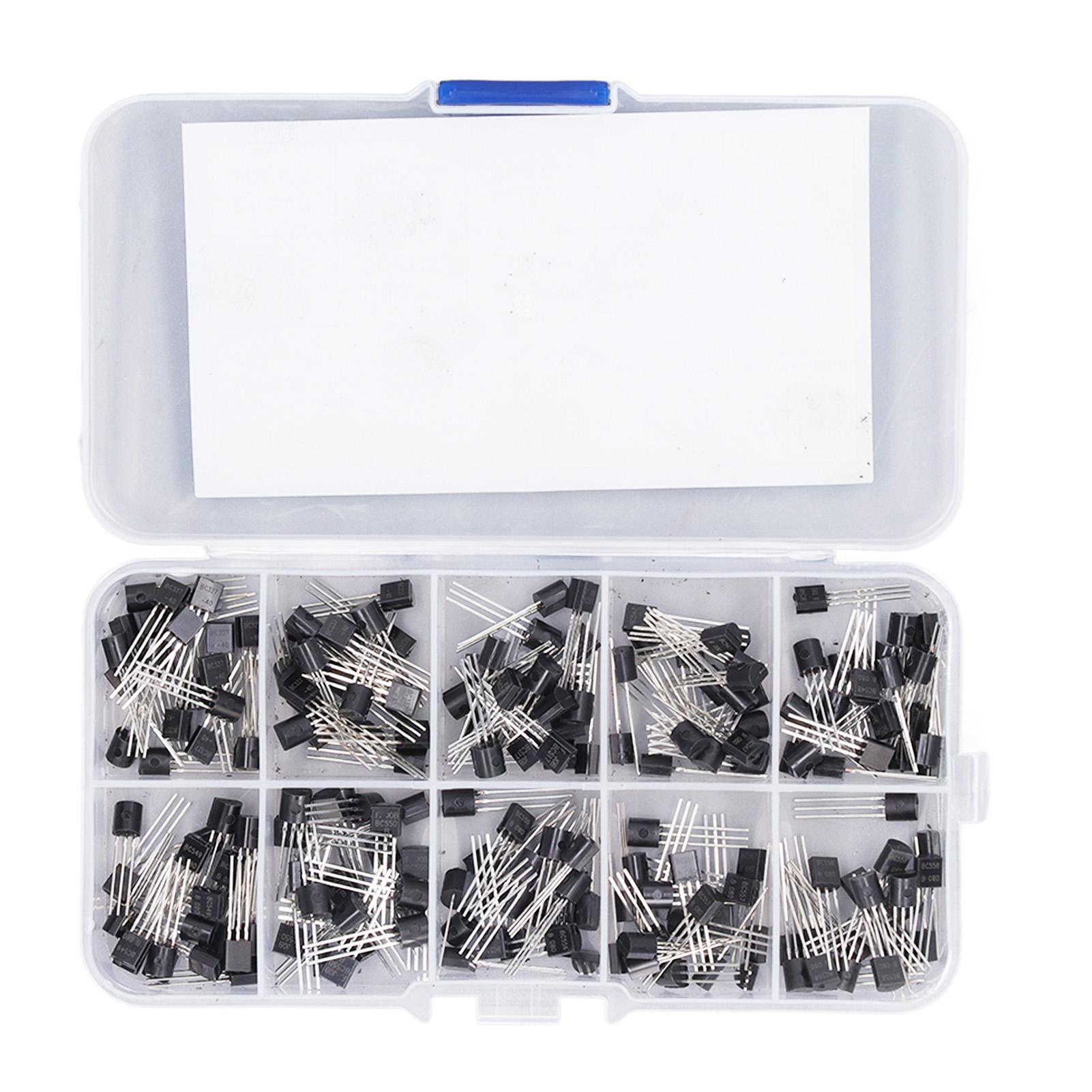 

Набір потужних транзисторів чорного кольору, 200 шт., 10 значень, комплект транзисторів із низьким енергоспоживанням BC327‑BC558