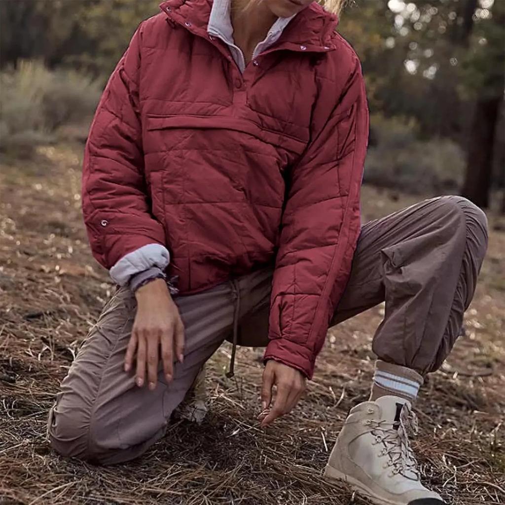 VAYLA Women's Solid Color Long Sleeve Loose Casual Hooded Cotton Jacket