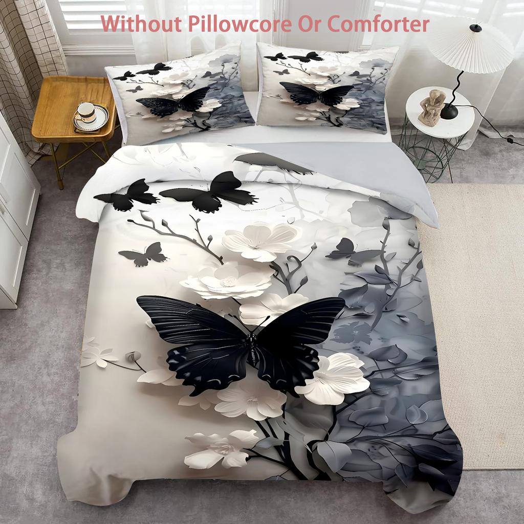 Comforter Elegant Butterfly Flower Pattern 3D Printed Abstract Art Style Bedding Set Soft Comfortable Luxury Set