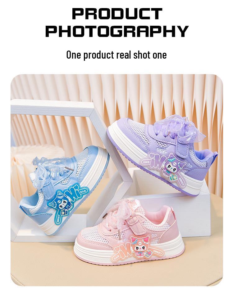 Spring/Summer 2026 Girls' Cartoon Mesh Breathable Sports Shoes - Soft Sole, Non-slip Casual Sneakers